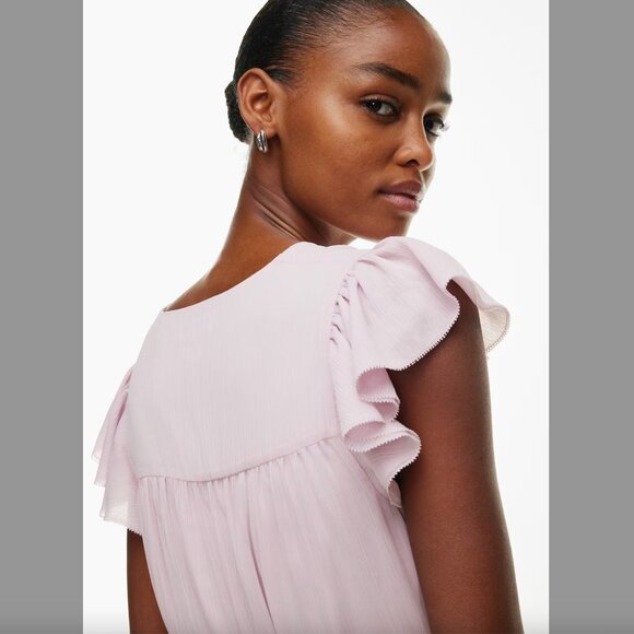 Aritzia Little Moon Sol Dress Lilac Size L | Semi-sheer tiered belted mini dress - Picture 3 of 12